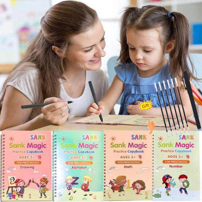 SET DE 4 CUADERNOS MAGICOS MONTESSORI- DIBUJO- NUMEROS- MATEMATICAS - ALFABETO
