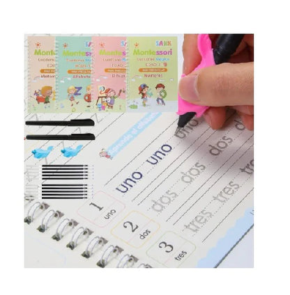 SET DE 4 CUADERNOS MAGICOS MONTESSORI- DIBUJO- NUMEROS- MATEMATICAS - ALFABETO